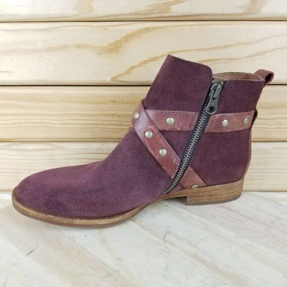 Kork Ease 6 US Kenai Studded Ankle Boots Booties Burgundy Suede Buckle Strap NEW - Picture 5 of 11